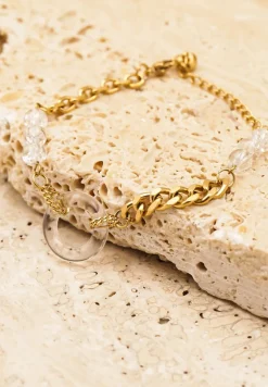 Złota łańcuszkowa Bransoletka z Kryształkami i Okrągłą Zawieszką Hydria