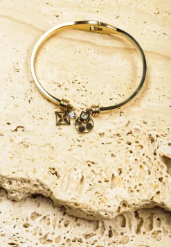 Złota Bransoletka Bangle z Cyrkoniami Geometrycznymi Aplikacjami Lunesse
