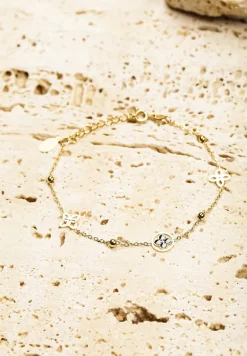 Złota Bransoletka na Cienkim Łańcuszku z Zawieszkami Finanisea