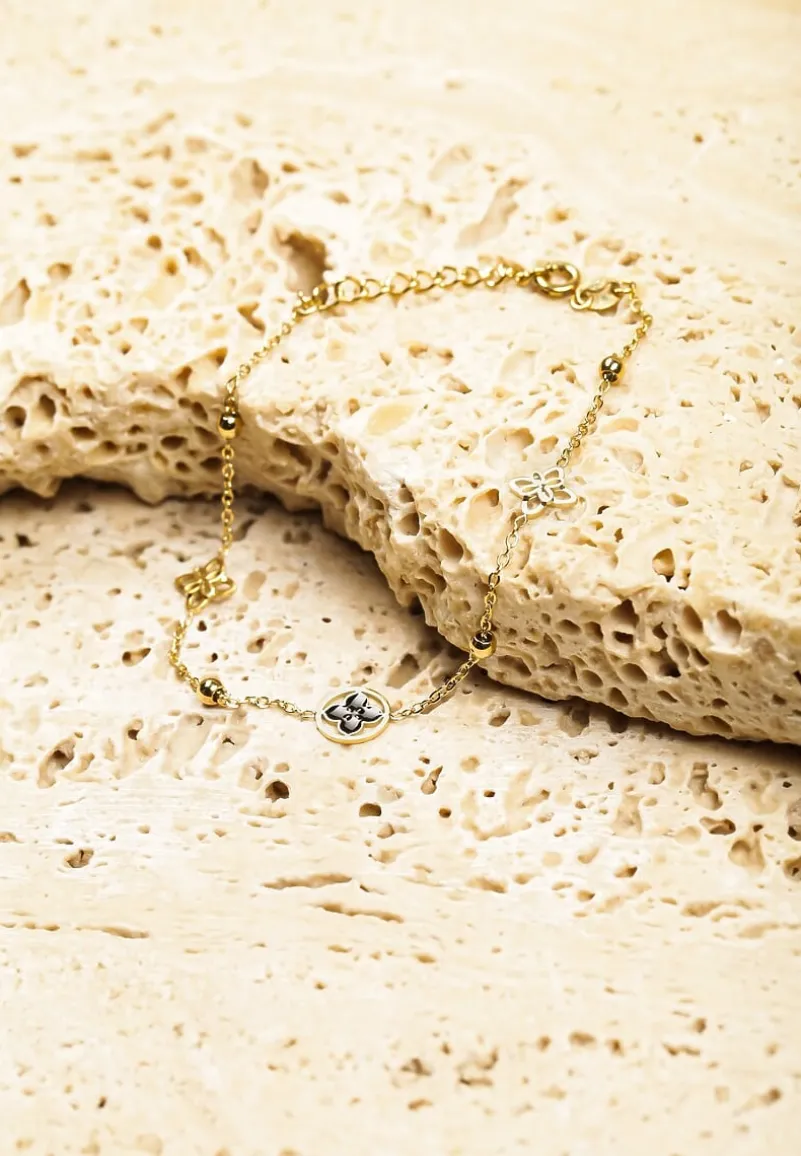 Złota Bransoletka na Cienkim Łańcuszku z Zawieszkami Finanisea