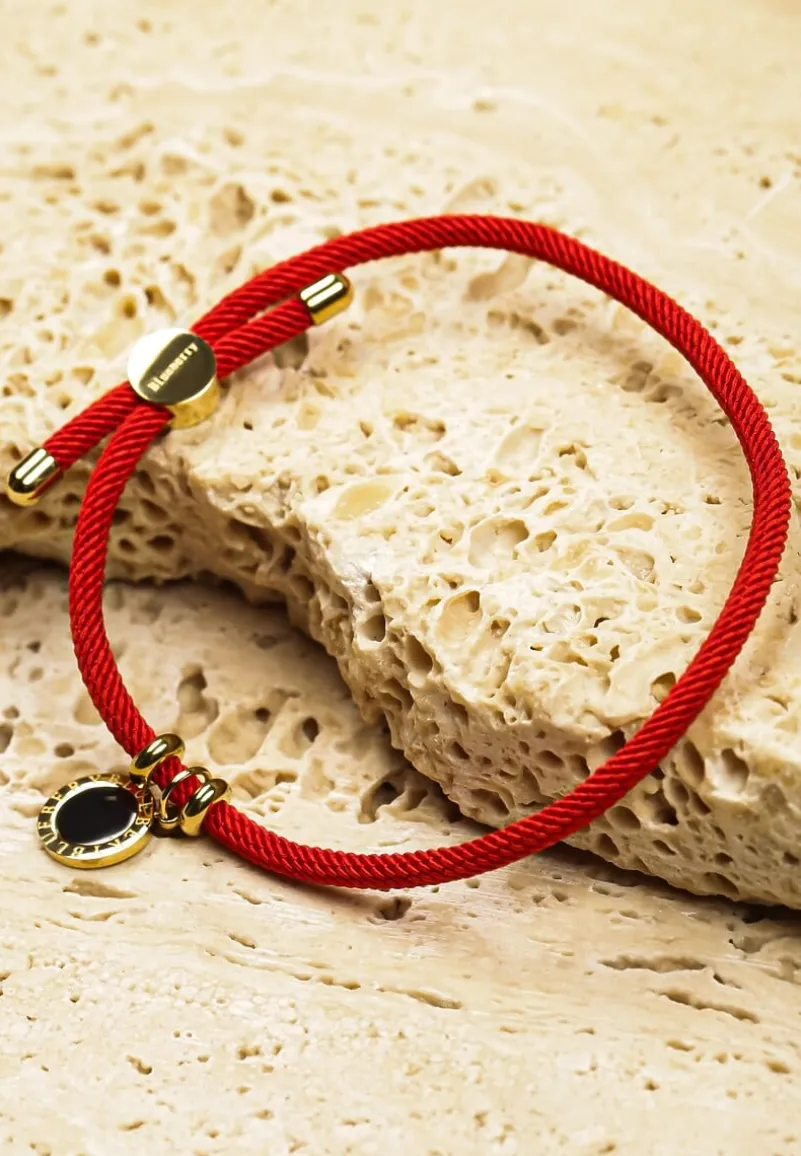 Złota Bransoletka na Ozdobnym Sznurku z Regulacją i Zawieszką Clarolina