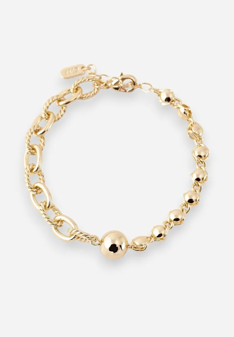 Złota Bransoletka Ozdobiona Tłoczeniem i Koralikami Melavira