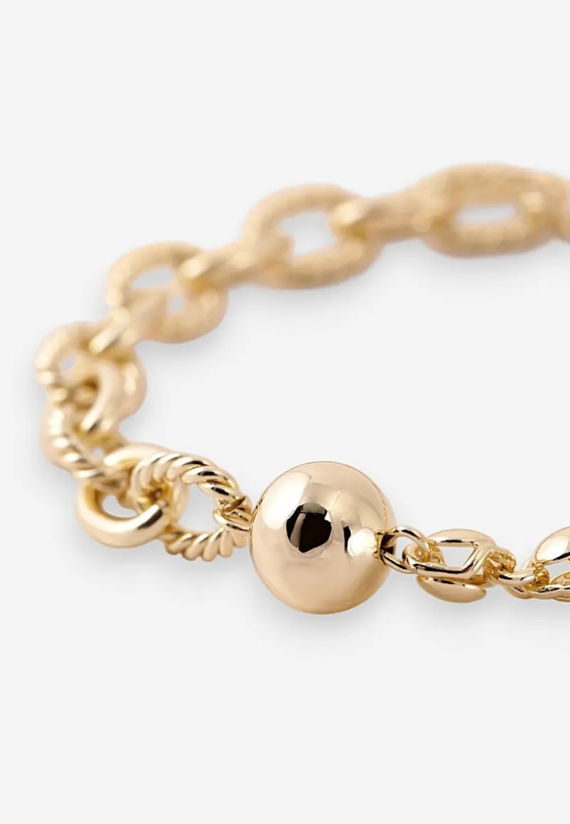 Złota Bransoletka Ozdobiona Tłoczeniem i Koralikami Melavira