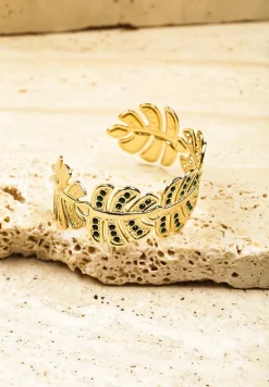 Złota Bransoletka Ozdobiona Cyrkoniami i Liśćmi Sylitta