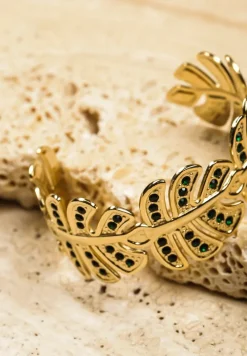 Złota Bransoletka Ozdobiona Cyrkoniami i Liśćmi Sylitta