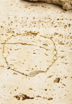 Złota Bransoletka Ozdobiona Sercami i Skrzydłem Isaki