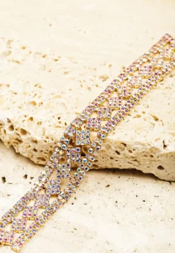 Złota Bransoletka z Cyrkoniami i Geometrycznym Zdobieniem Delianne