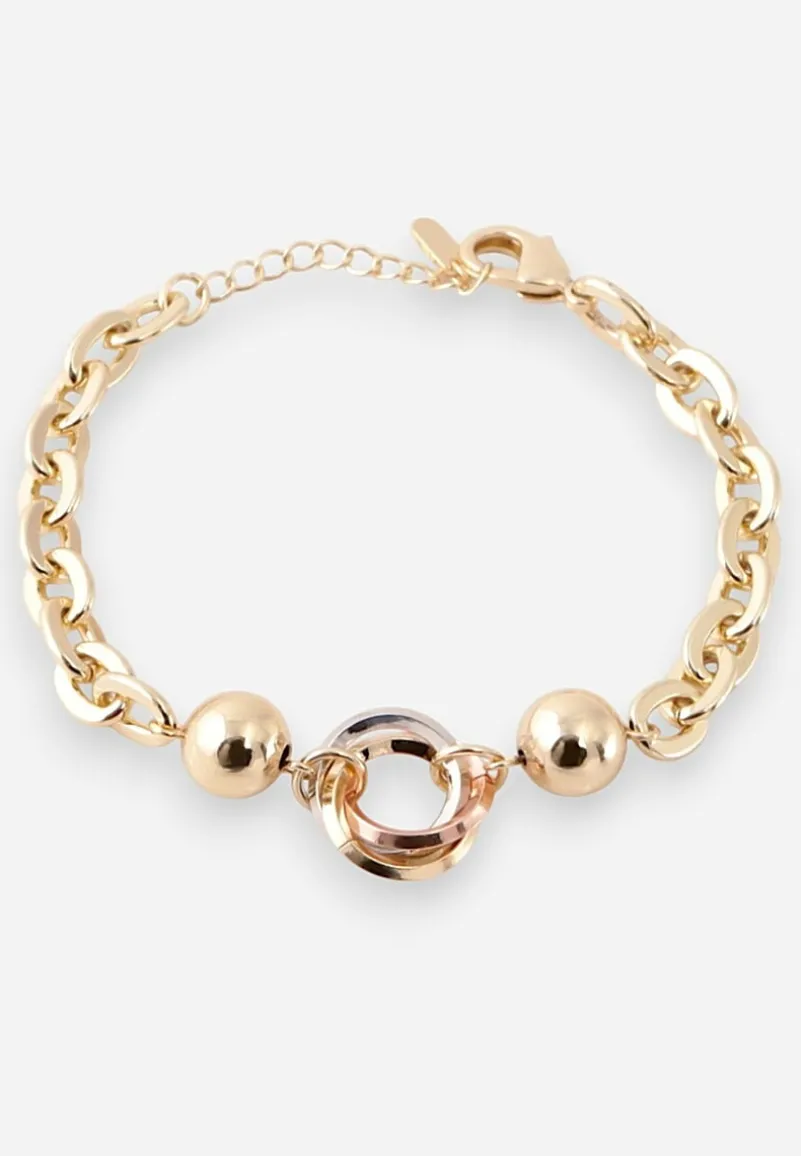 Złota Bransoletka z Kółkiem i Koralikami Dioliva