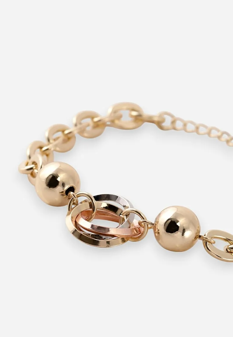 Złota Bransoletka z Kółkiem i Koralikami Dioliva