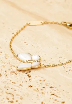 Złota Bransoletka z Kryształkiem i Ozdobą w Kształcie Motyla Sasuma