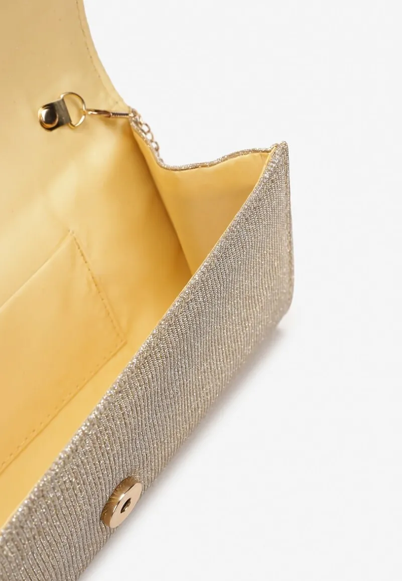 Złota Brokatowa Torebka Kopertówka z Łańcuszkiem Bobbette