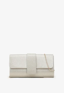 Złota Brokatowa Torebka z Łańcuszkiem i Magnetycznym Zapięciem Skimette