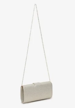 Złota Brokatowa Torebka z Łańcuszkiem i Magnetycznym Zapięciem Skimette