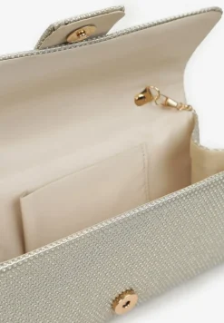 Złota Brokatowa Torebka z Łańcuszkiem i Magnetycznym Zapięciem Skimette