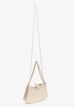 Złota Błyszcząca Torebka w Stylu Kopertówki z Odpinanym Łańcuszkiem Heriora