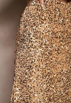 Złota Cekinowa Spódnica w Koktajlowym Stylu Gumką w Pasie Berizola