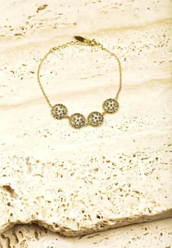 Złota Cienka Bransoletka z Okrągłymi Zawieszkami z Kwiatkami Finorelia