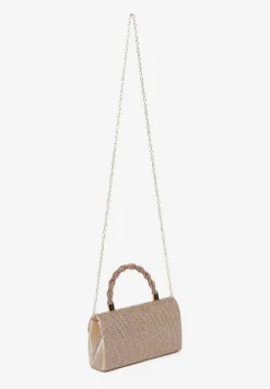 Złota Cyrkoniowa Torebka Kopertówka Zapinana na Magnes z Rączką i Łańcuszkiem Alatia