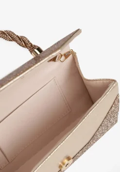 Złota Cyrkoniowa Torebka Kopertówka Zapinana na Magnes z Rączką i Łańcuszkiem Alatia