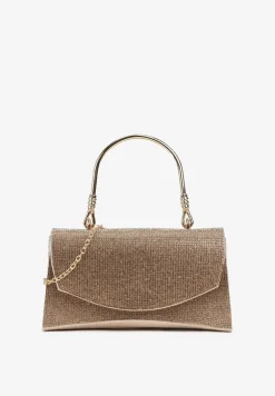 Złota Cyrkoniowa Torebka Wieczorowa na Magnes z Łańcuszkiem i Rączką Orisea