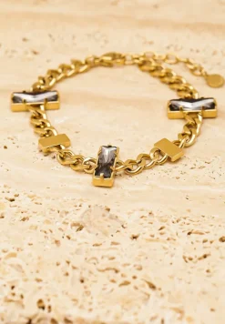 Złota Gruba Bransoletka Łańcuszkowa z Prostokątnymi Kryształkami Totoma