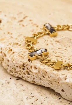 Złota Gruba Bransoletka Łańcuszkowa z Prostokątnymi Kryształkami Totoma