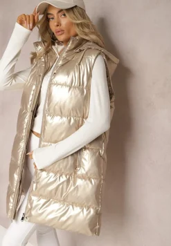 Złota Kamizelka z Pikowaniem i Kapturem Brisel