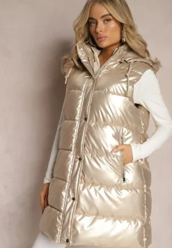 Złota Kamizelka z Pikowaniem i Kapturem Brisel