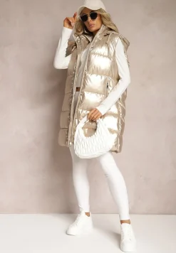 Złota Kamizelka z Pikowaniem i Kapturem Brisel