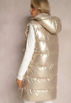 Złota Kamizelka z Pikowaniem i Kapturem Brisel