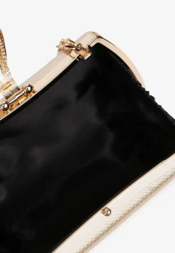 Złota Koktajlowa Torebka z Rączką Cyrkoniami i Odpinanym Łańcuszkiem Korida