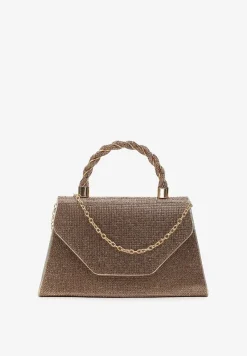 Złota Mała Torebka w Cyrkonie z Rączką i Łańcuszkiem Twistelle