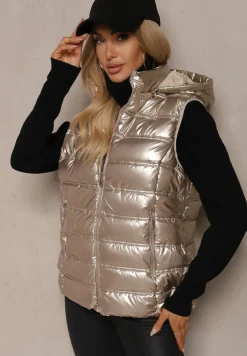 Złota Pikowana Kamizelka z Odpinanym Kapturem Zinnailia