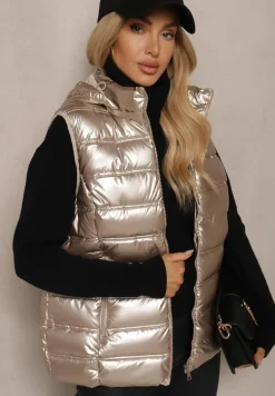 Złota Pikowana Kamizelka z Odpinanym Kapturem Zinnailia