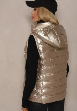 Złota Pikowana Kamizelka z Odpinanym Kapturem Zinnailia