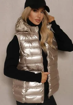 Złota Pikowana Kamizelka z Odpinanym Kapturem Zinnailia