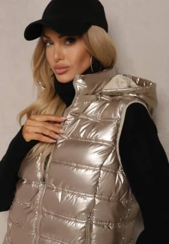 Złota Pikowana Kamizelka z Odpinanym Kapturem Zinnailia