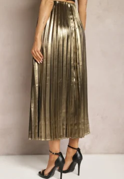 Złota Połyskująca Spódnica Plisowana Maxi Vilira