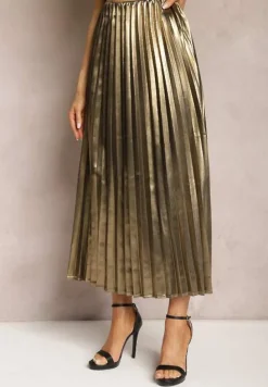 Złota Połyskująca Spódnica Plisowana Maxi Vilira