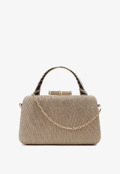 Złota Połyskująca Torebka Kopertówka z Łańcuszkiem Bouffa