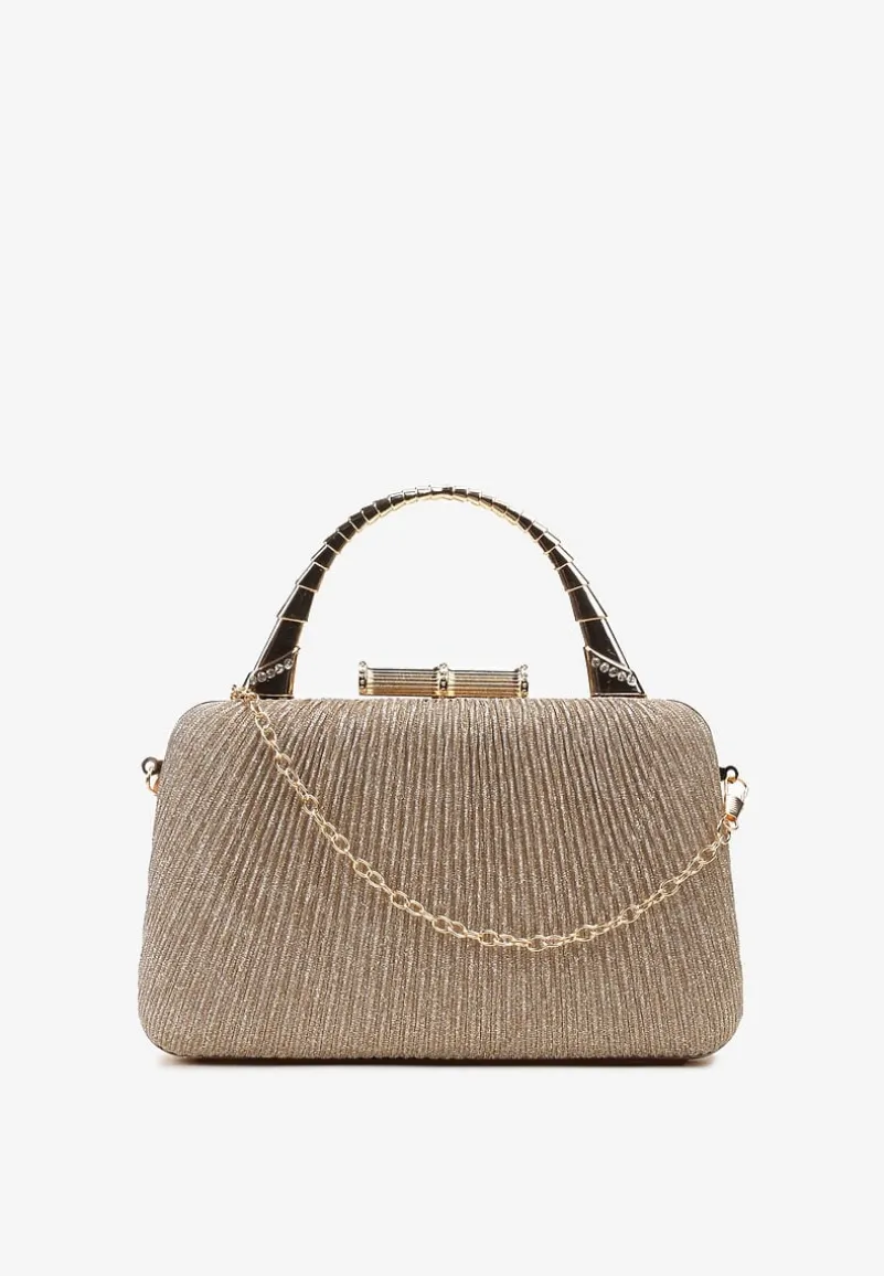 Złota Połyskująca Torebka Kopertówka z Łańcuszkiem Bouffa