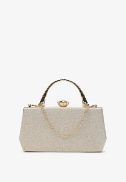 Złota Połyskująca Torebka Kopertówka z Rączką Bronna