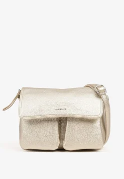 Złota Prostokątna Torebka Typu Listonoszka z Klapą Savireone