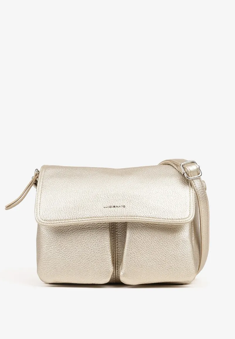 Złota Prostokątna Torebka Typu Listonoszka z Klapą Savireone