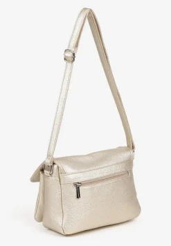 Złota Prostokątna Torebka Typu Listonoszka z Klapą Savireone