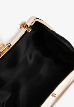 Złota Szampańska Koktajlowa Torebka z Rączką Cyrkoniami i Odpinanym Łańcuszkiem Korida