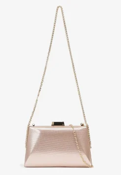 Złota Szampańska Torebka Kopertówka z Łańcuszkiem Ozdobiona Połyskiem Jalida