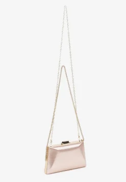 Złota Szampańska Torebka Kopertówka z Łańcuszkiem Ozdobiona Połyskiem Jalida