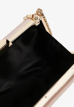 Złota Szampańska Torebka Kopertówka z Łańcuszkiem Ozdobiona Połyskiem Jalida