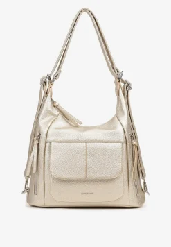 Złota Torebka Hobo z Paskiem z Możliwością Regulacji Zdobiona Suwakami Tenina